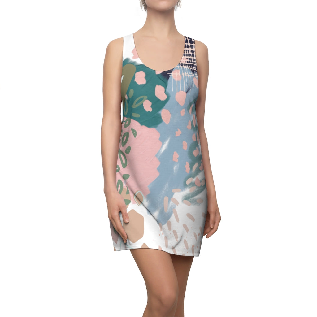 Abstract in Pink and Green Racerback Dress
