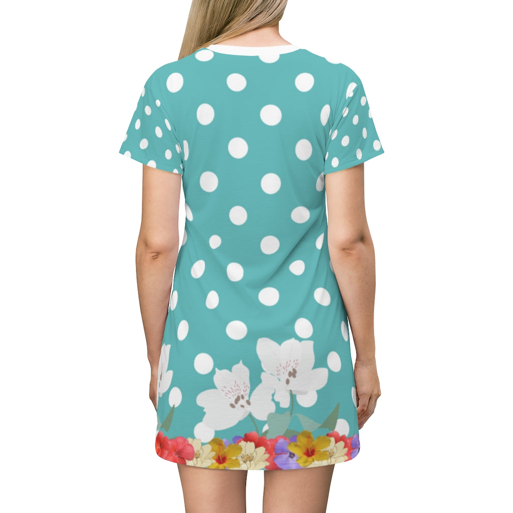 Polka Flowers T-Shirt Dress