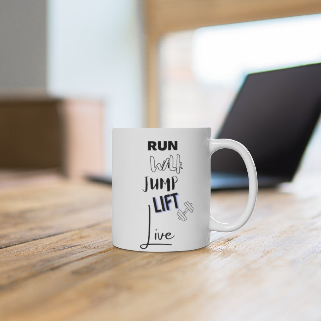 Run Walk Jump Lift Live Mug White