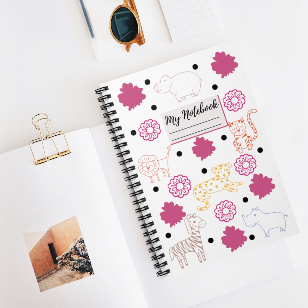 Jungle Animals Spiral Notebook - White