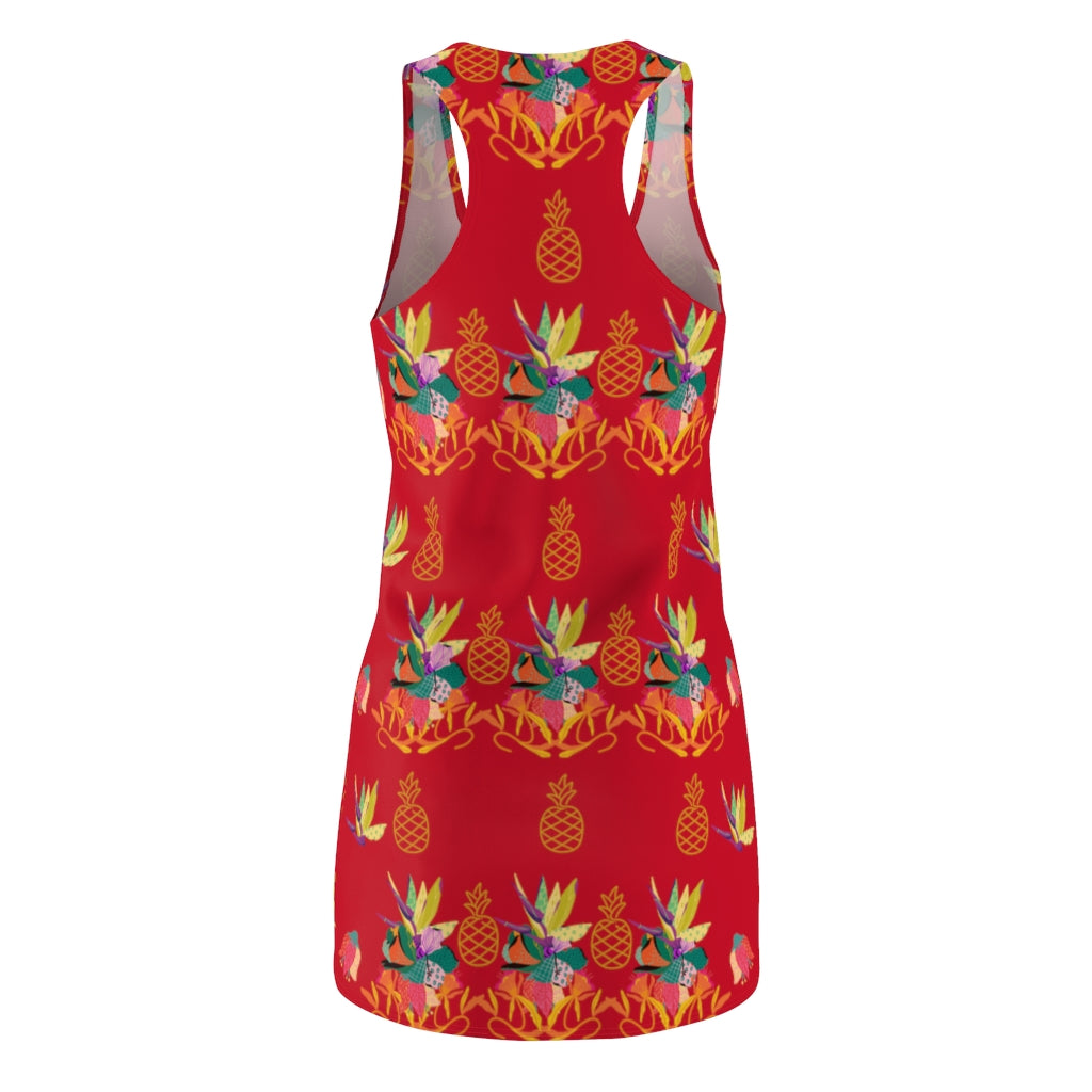 Tropical Pineapple Women's Racerback Dress - Dark Red