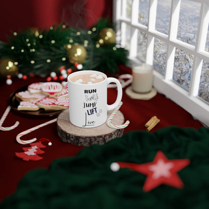 Run Walk Jump Lift Live Mug White