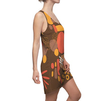 Earth Tones Abstract Women's Racerback Dress - Dark Brown