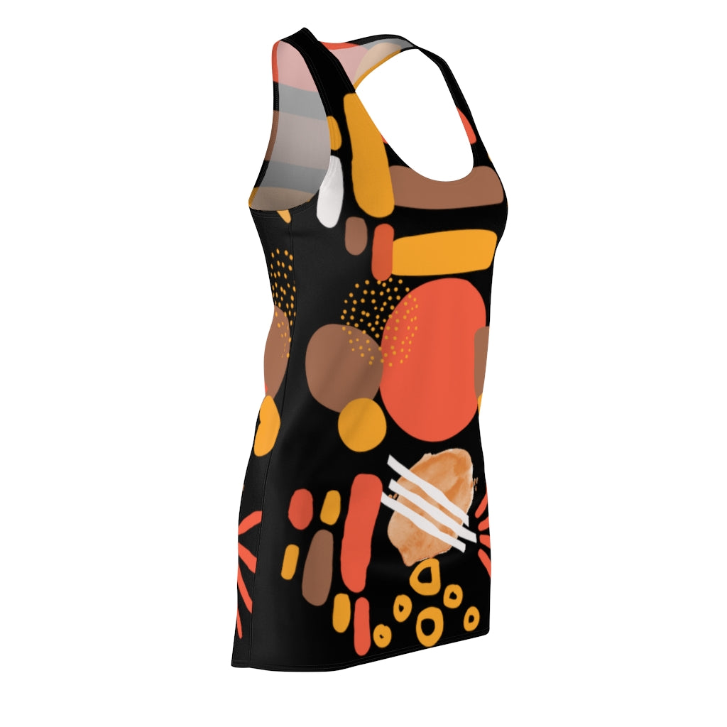 Earth Tones Abstract Women's Racerback Dress - Black