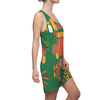 Earth Tones Abstract Women's Racerback Dress - Dark Green