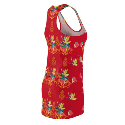 Tropical Pineapple Women's Racerback Dress - Dark Red