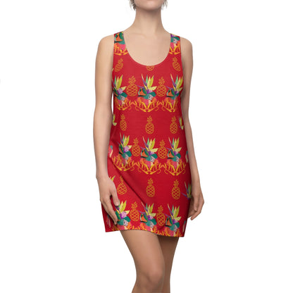 Tropical Pineapple Women's Racerback Dress - Dark Red