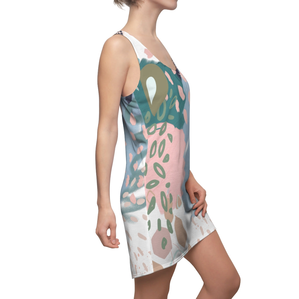 Abstract in Pink and Green Racerback Dress