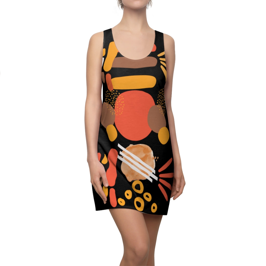 Earth Tones Abstract Women's Racerback Dress - Black