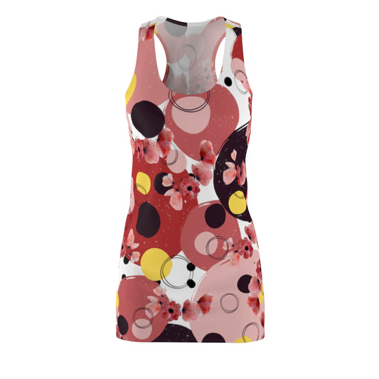 Coral and Yellow on Polka Dots Women's Racerback Dress