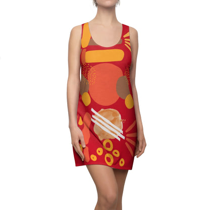 Earth Tones Abstract Women's Racerback Dress - Dark Red