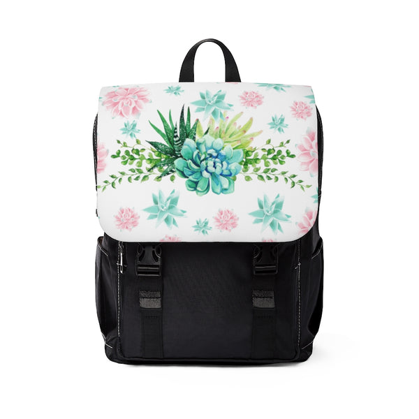 Pink and Green Succulents Unisex Shoulder Backpack