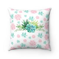 Pink and Green Succulents Square Pillow
