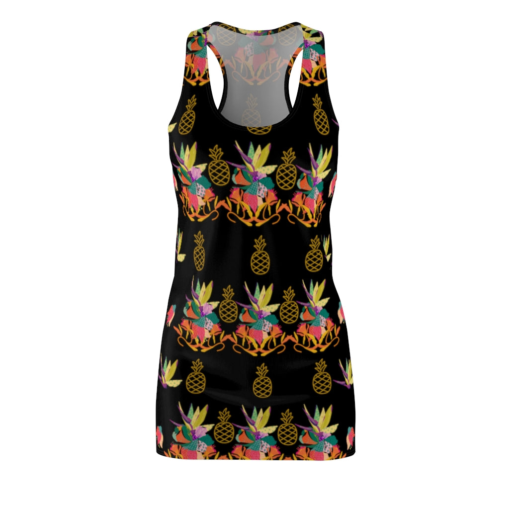 Tropical Pineapple Women's Racerback Dress - Black