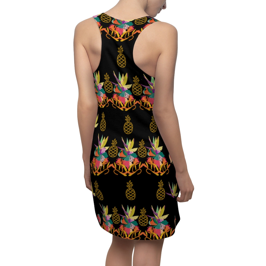 Tropical Pineapple Women's Racerback Dress - Black