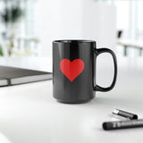 One Heart, One Love, Valentine Red Heart Mug, 15oz Black