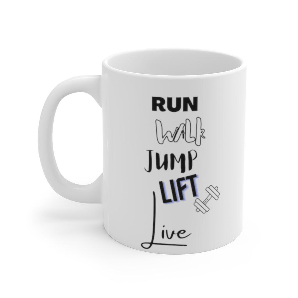 Run Walk Jump Lift Live Mug White