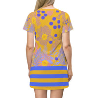 Iris Abstract T-Shirt Dress - Yellow