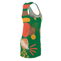 Earth Tones Abstract Women's Racerback Dress - Dark Green