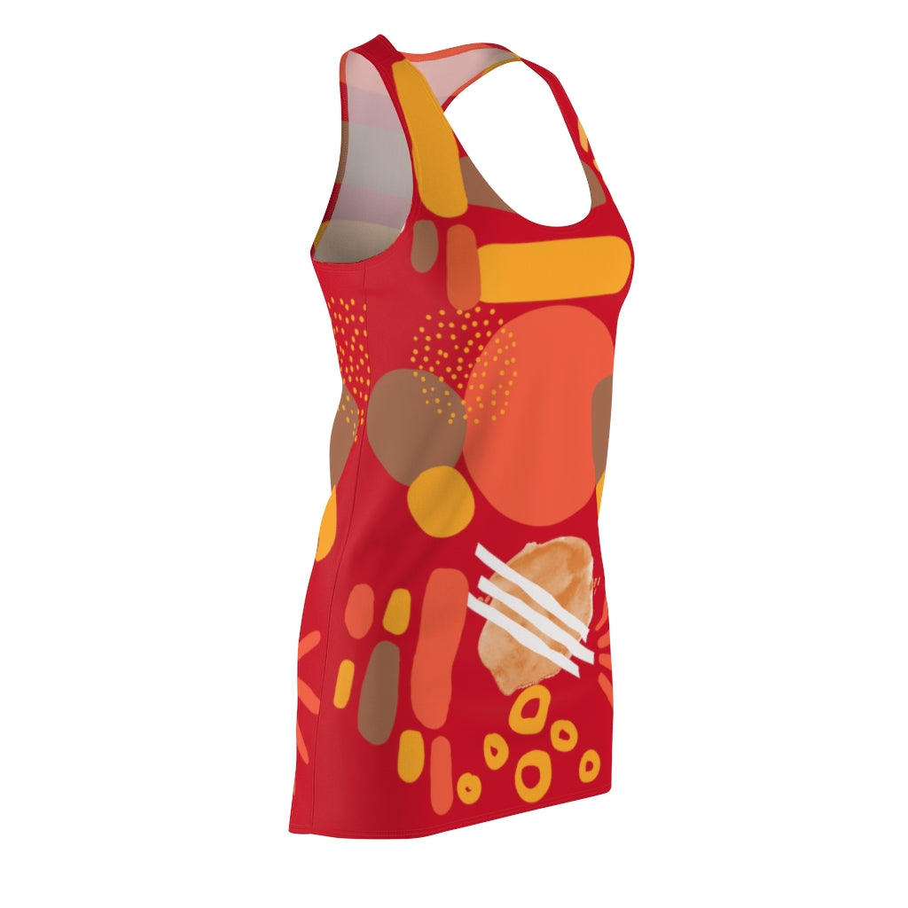 Earth Tones Abstract Women's Racerback Dress - Dark Red