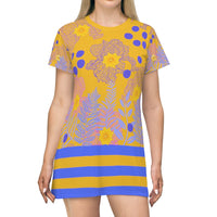 Iris Abstract T-Shirt Dress - Yellow