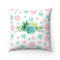 Pink and Green Succulents Square Pillow