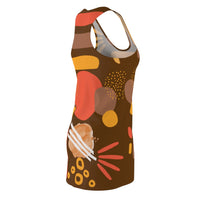 Earth Tones Abstract Women's Racerback Dress - Dark Brown