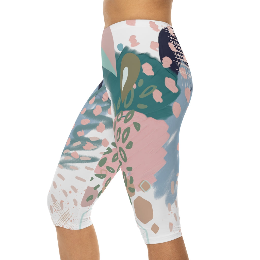 Abstract in Pink and Green Women’s Capri Leggings