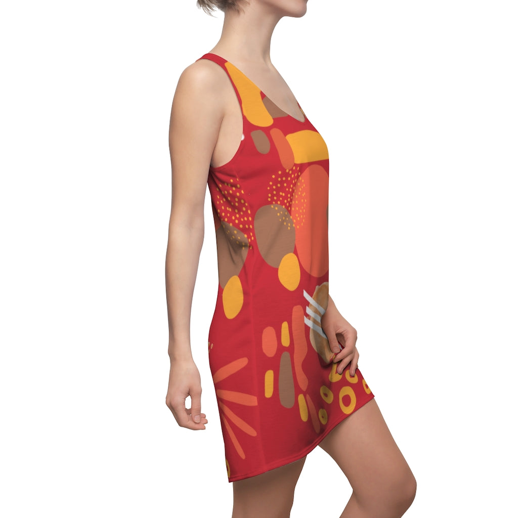 Earth Tones Abstract Women's Racerback Dress - Dark Red