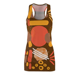 Earth Tones Abstract Women's Racerback Dress - Dark Brown