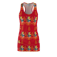 Tropical Pineapple Women's Racerback Dress - Dark Red