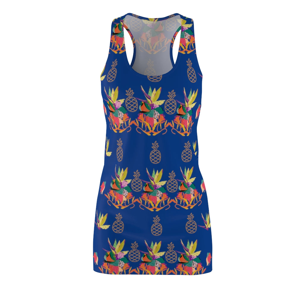 Tropical Pineapple Women's Racerback Dress - Dark Blue