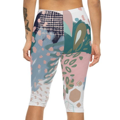 Abstract in Pink and Green Women’s Capri Leggings