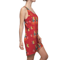 Tropical Pineapple Women's Racerback Dress - Dark Red