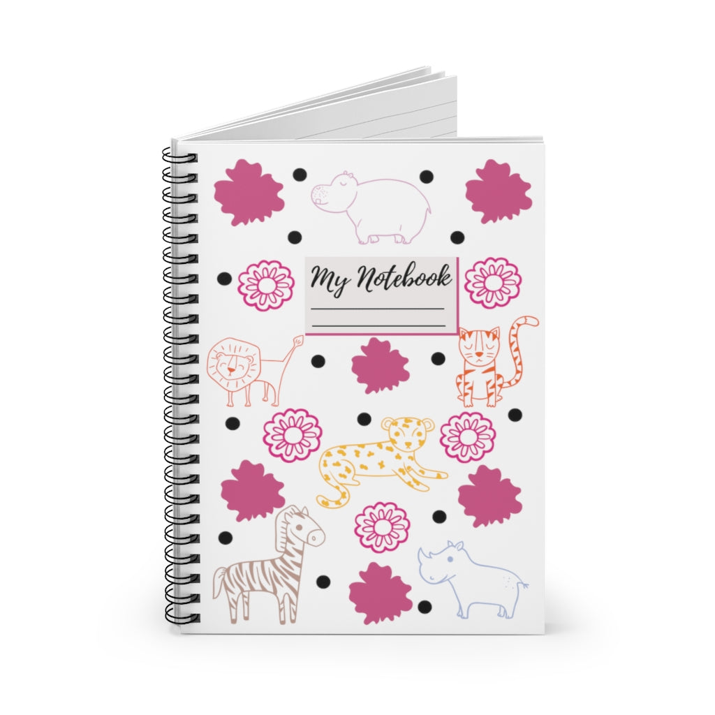 Jungle Animals Spiral Notebook - White