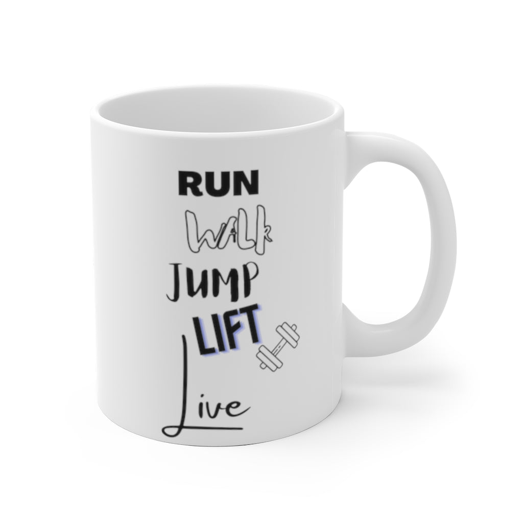 Run Walk Jump Lift Live Mug White