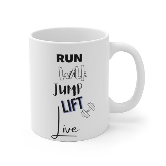 Run Walk Jump Lift Live Mug White