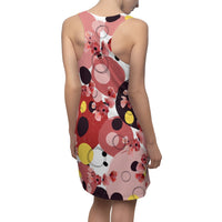 Coral and Yellow on Polka Dots Women's Racerback Dress