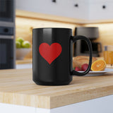 One Heart, One Love, Valentine Red Heart Mug, 15oz Black