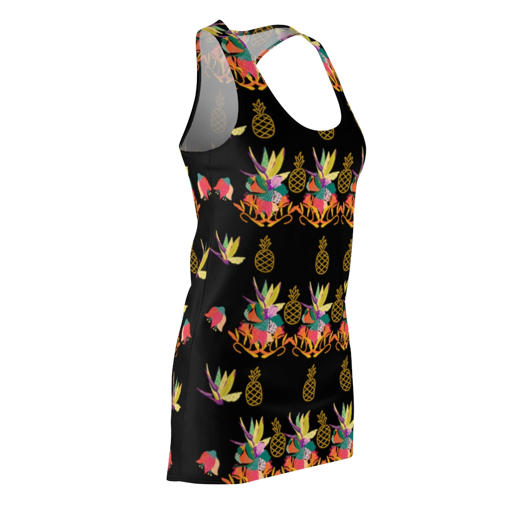 Tropical Pineapple Women's Racerback Dress - Black