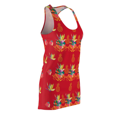 Tropical Pineapple Women's Racerback Dress - Dark Red