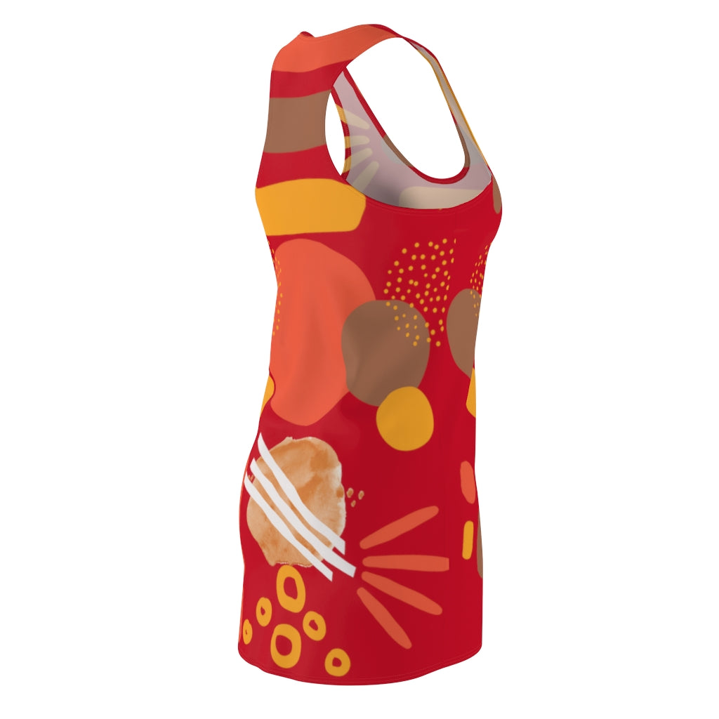 Earth Tones Abstract Women's Racerback Dress - Dark Red