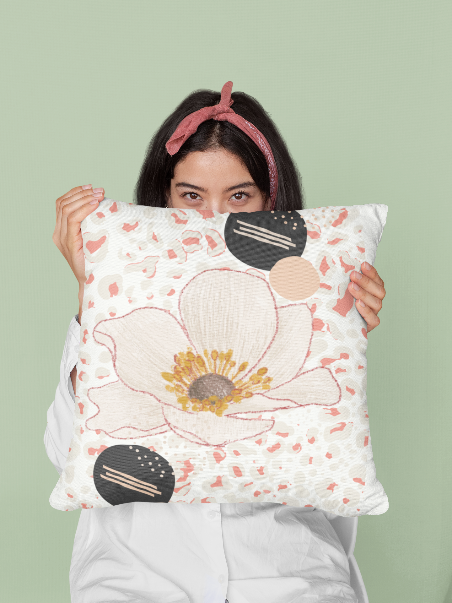 Peach Flower Abstract Square Pillow